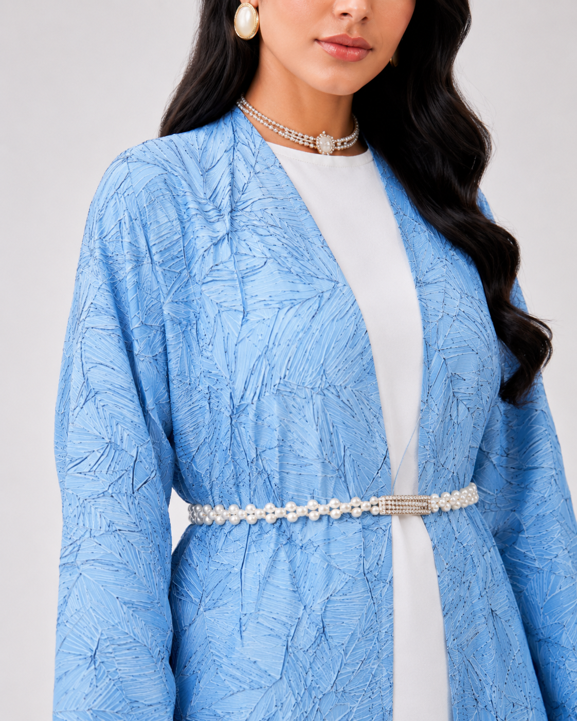 Sky Blue Jacquard Abaya JILBAYA