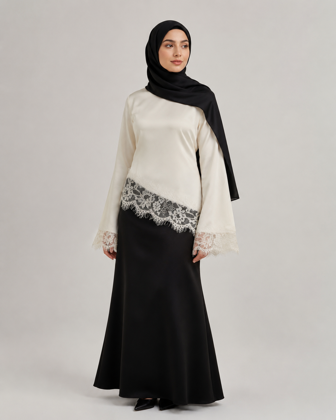 Satin Abaya with Lace Trim JILBAYA
