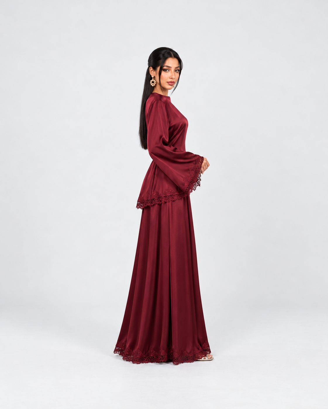 Noura Satin Lace Co-Ord Set JILBAYA