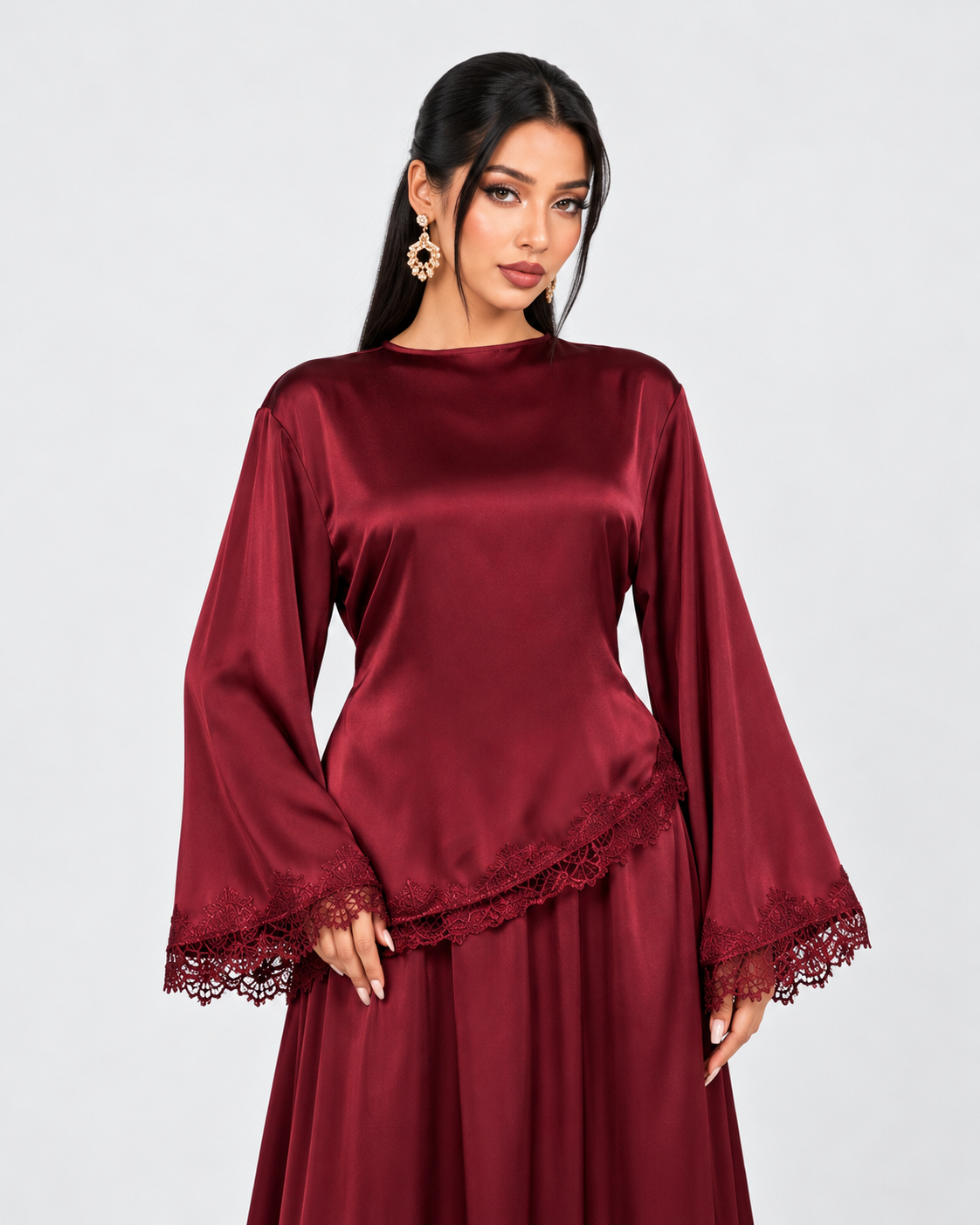 Noura Satin Lace Co-Ord Set JILBAYA