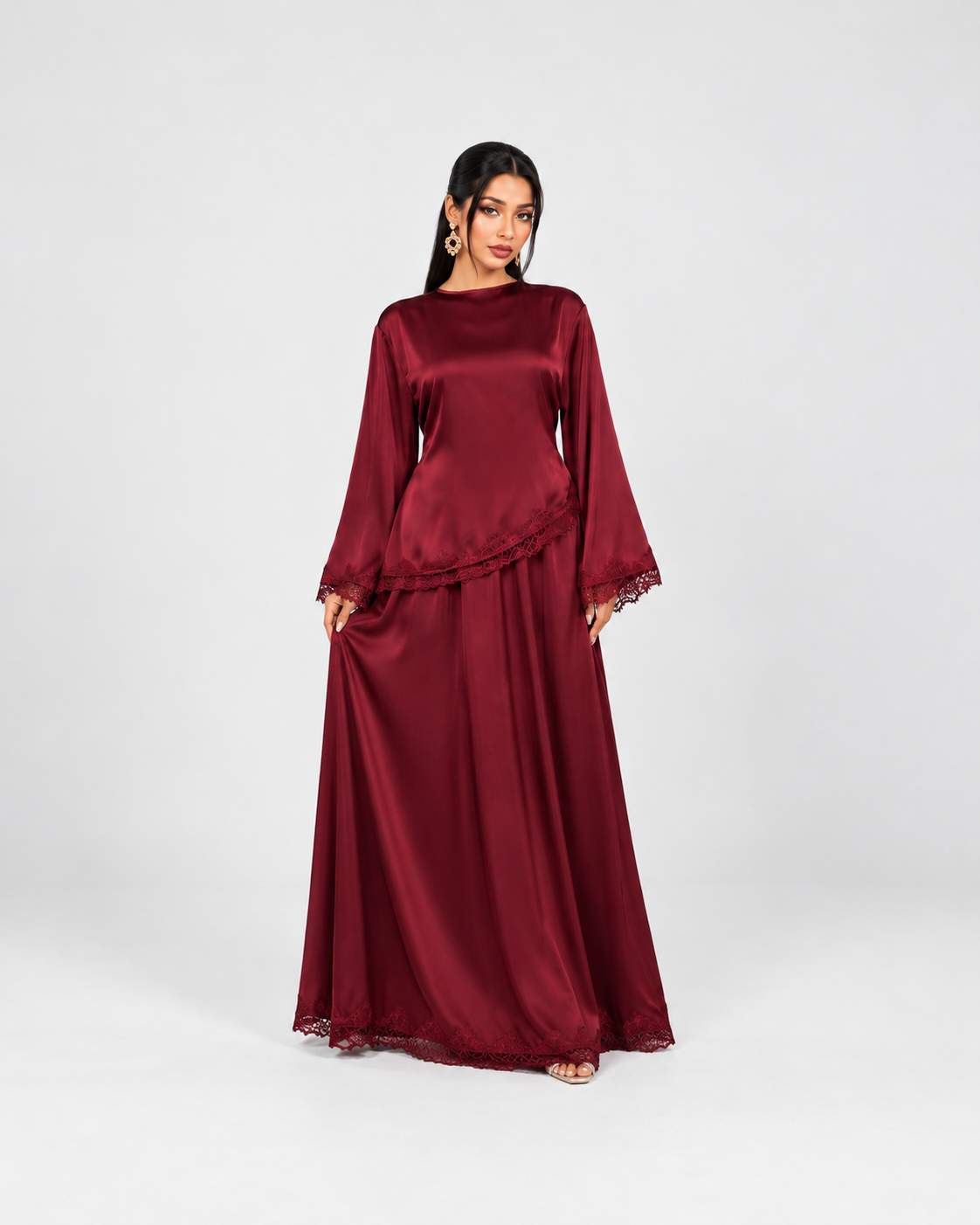 Noura Satin Lace Co-Ord Set JILBAYA