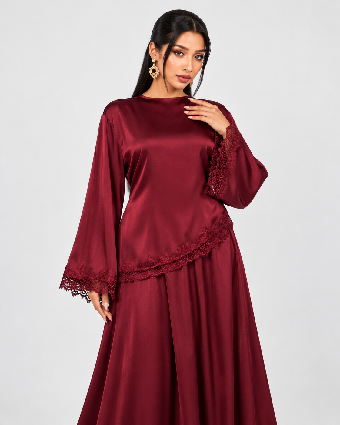 Noura Satin Lace Co-Ord Set JILBAYA