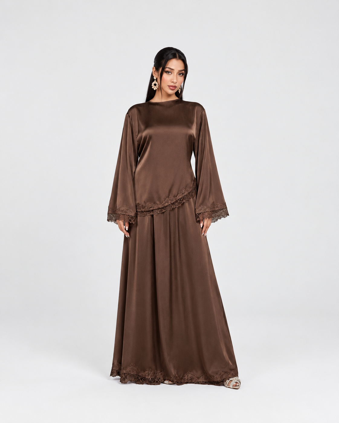 Noura Satin Lace Co-Ord Set JILBAYA