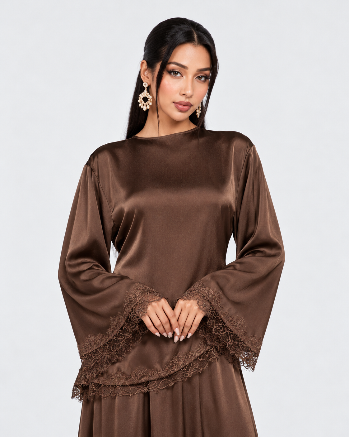 Noura Satin Lace Co-Ord Set JILBAYA
