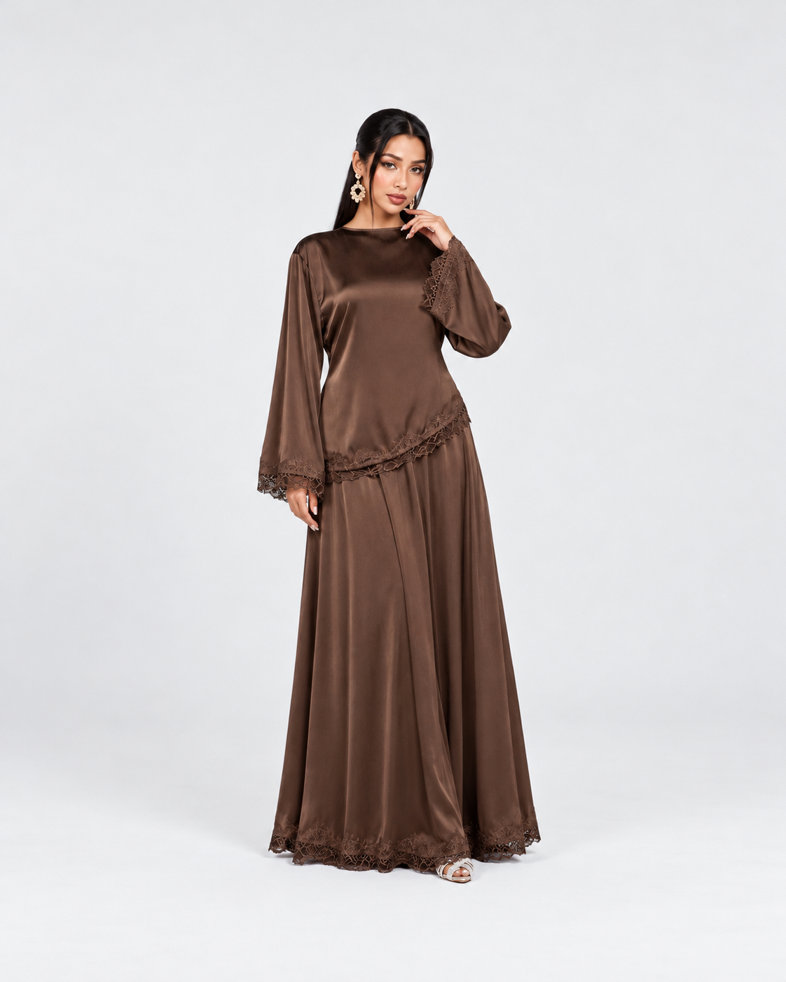 Noura Satin Lace Co-Ord Set JILBAYA