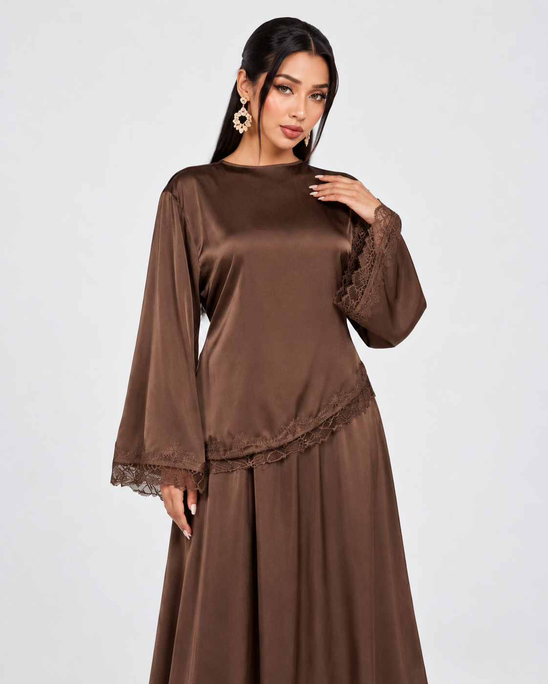 Noura Satin Lace Co-Ord Set JILBAYA