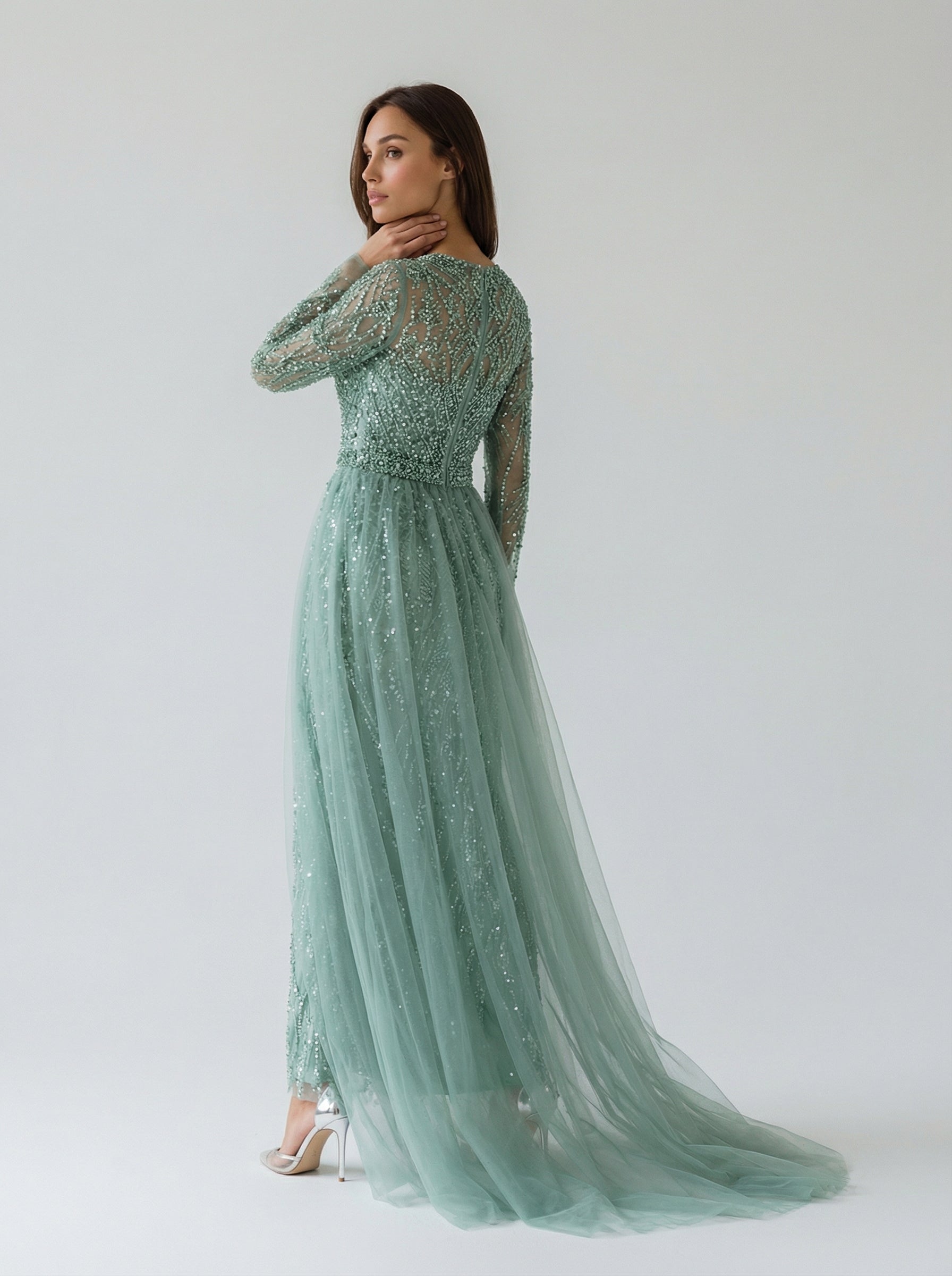 Crystal-Embellished Cape Gown JILBAYA