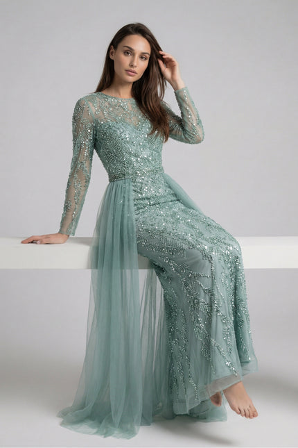 Crystal-Embellished Cape Gown JILBAYA