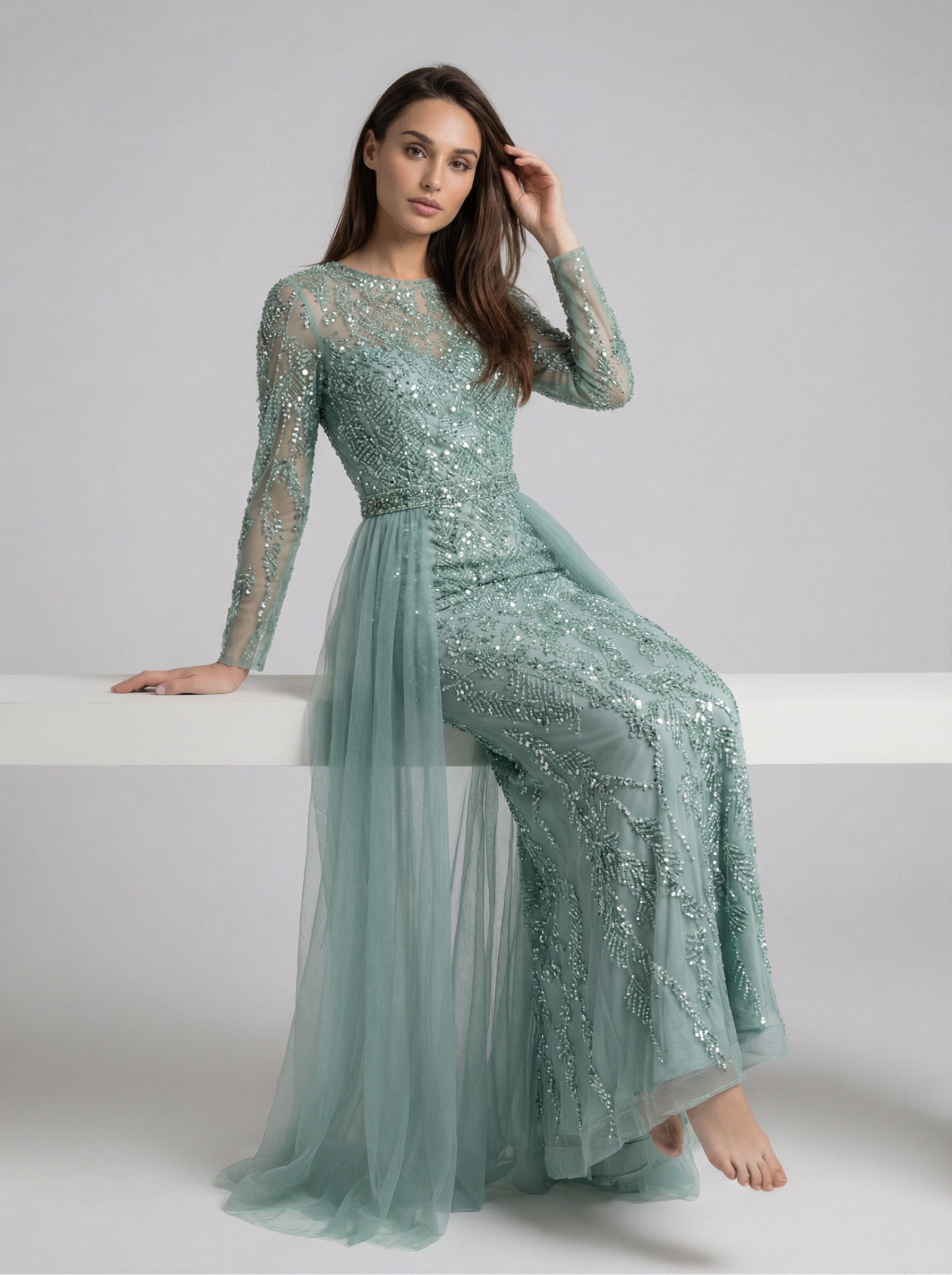 Crystal-Embellished Cape Gown JILBAYA