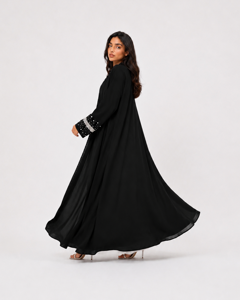 Safa Pearl Embellished Abaya with Matching Scarf JILBAYA