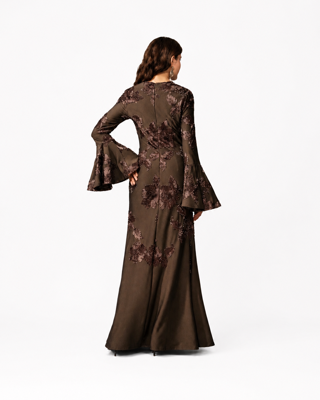 Mocha Embroidered Floral Maxi Dress JILBAYA
