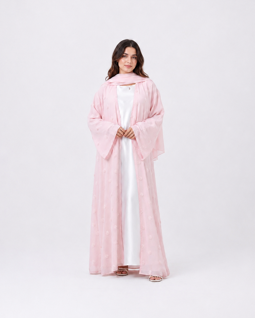 Elara Rose Open Abaya with Matching Scarf JILBAYA