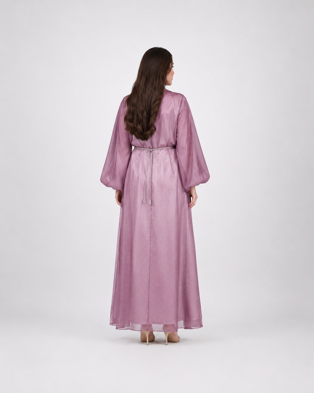 Satin Embroidered Open Set with Belt JILBAYA