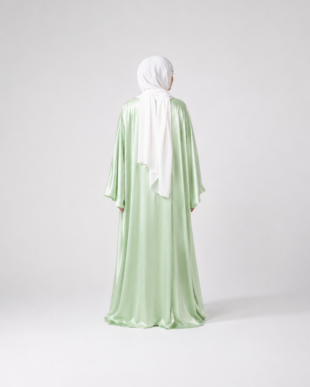 Satin Bubble Sleeve Kimono Open Abaya JILBAYA