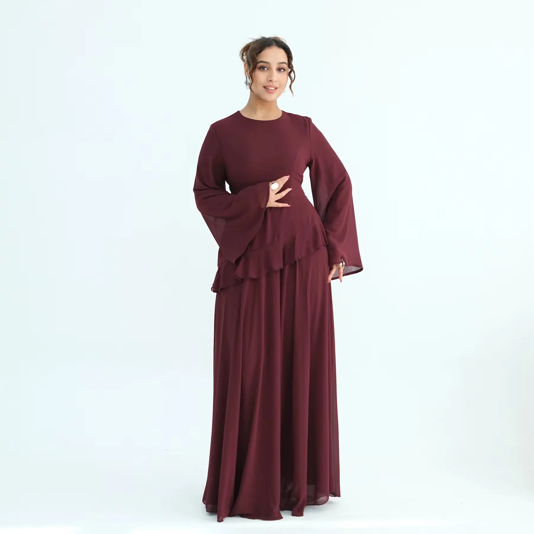 Chiffon Long Sleeve Dress Elegant Slim Fit JILBAYA