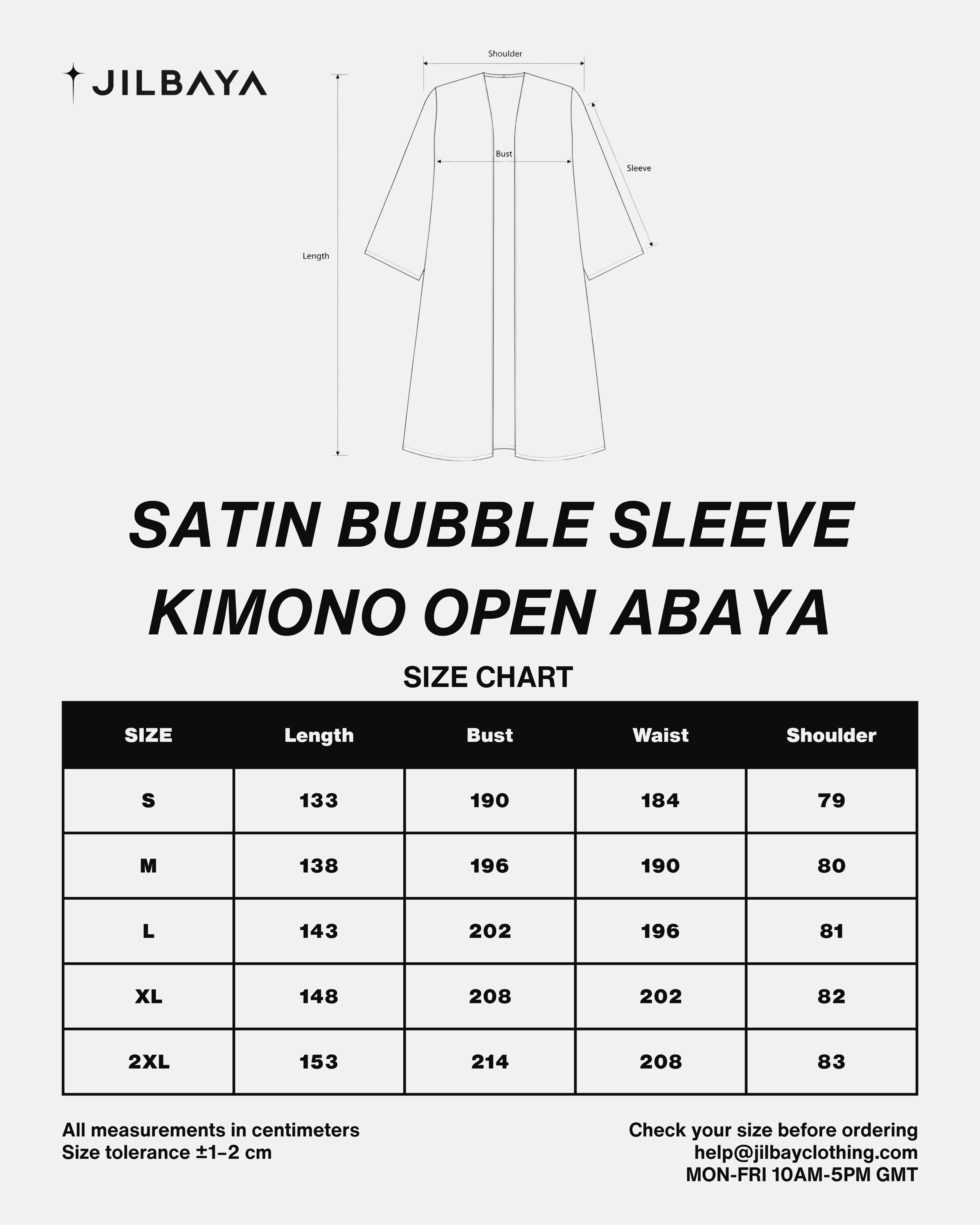 Satin Bubble Sleeve Kimono Open Abaya JILBAYA