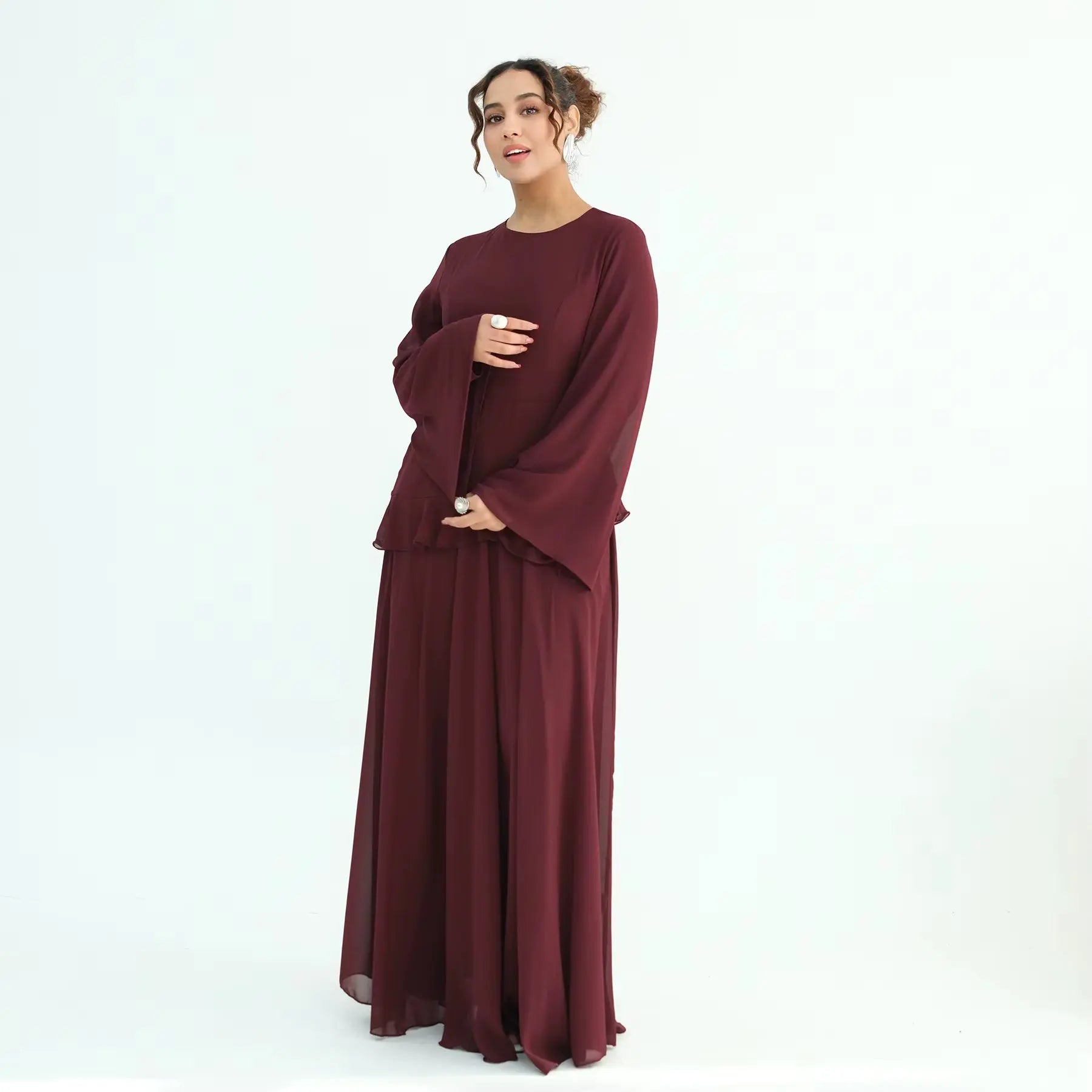 Chiffon Long Sleeve Dress Elegant Slim Fit JILBAYA