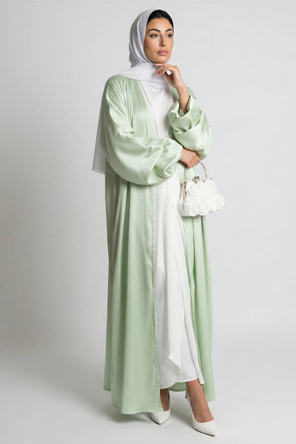 Satin Bubble Sleeve Kimono Open Abaya JILBAYA