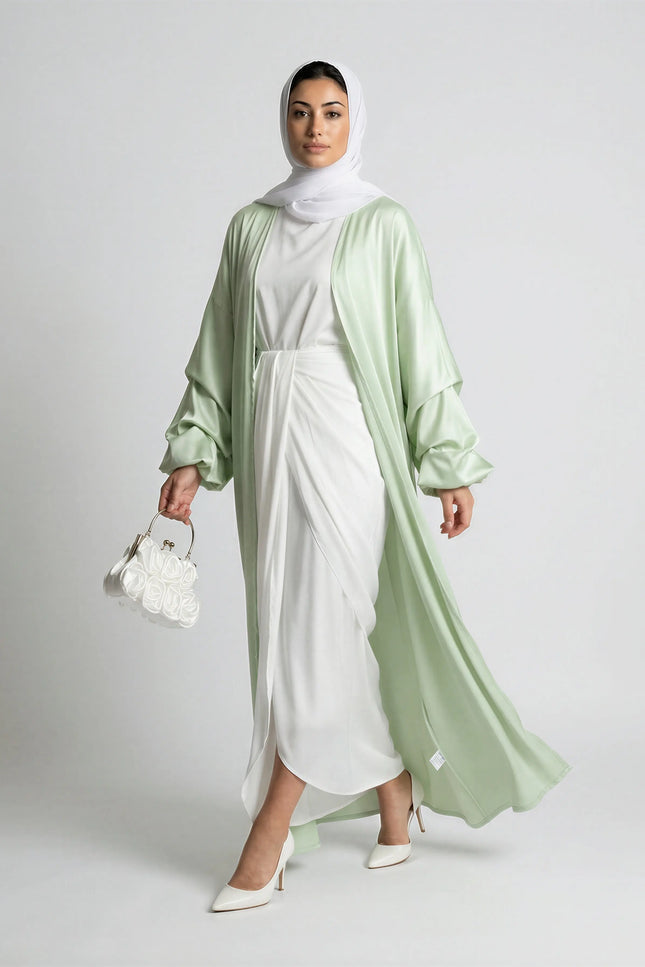 Satin Bubble Sleeve Kimono Open Abaya JILBAYA