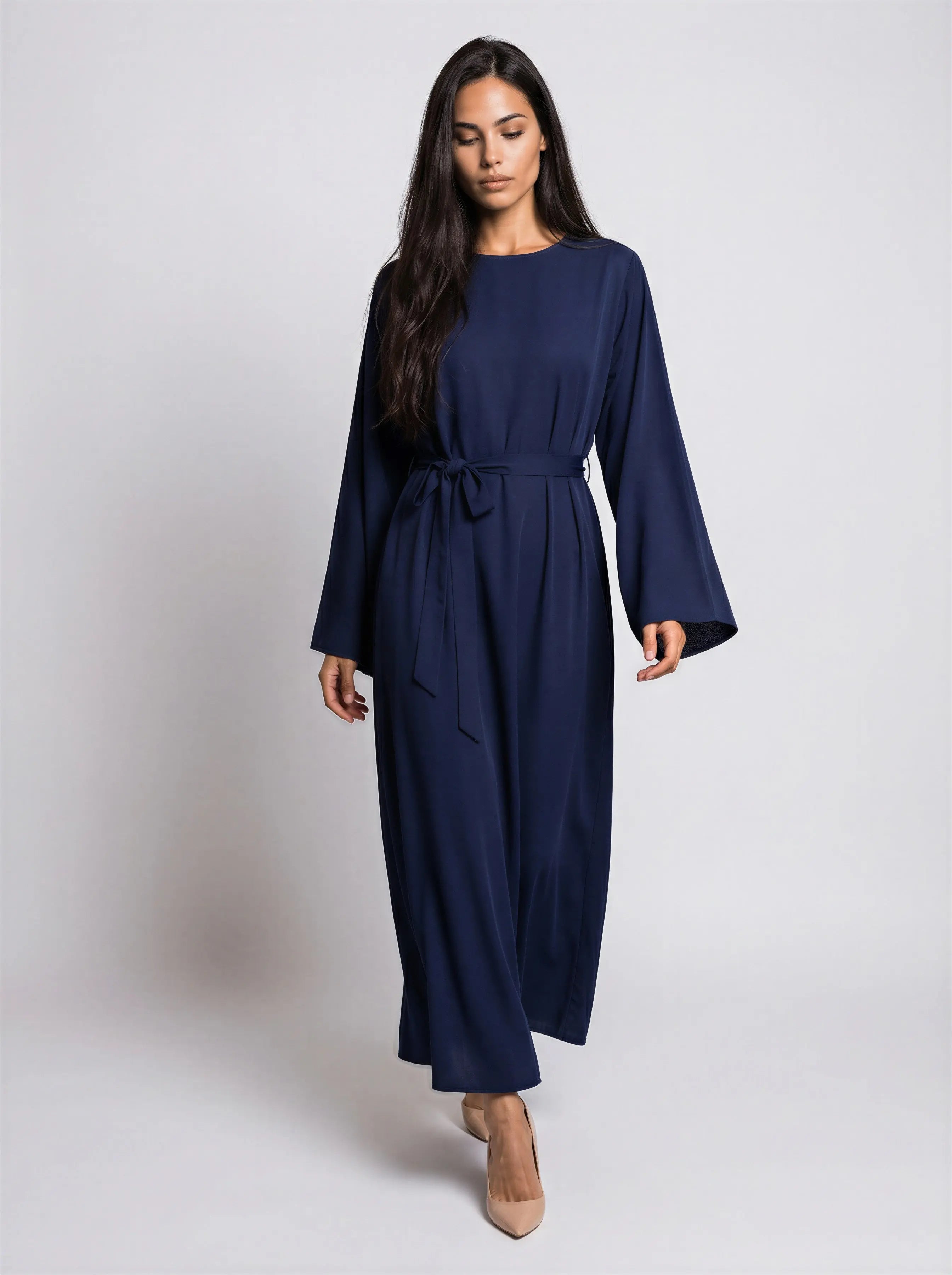 Classic Nida Abaya Dress Full Length with Belt JILBAYA