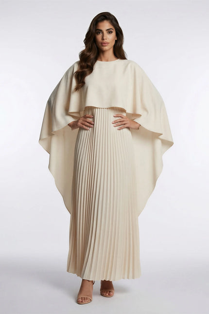 High Waist Pleated Batwing Sleeve Draped Dress JILBAYA