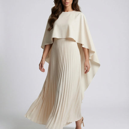High Waist Pleated Batwing Sleeve Draped Dress JILBAYA