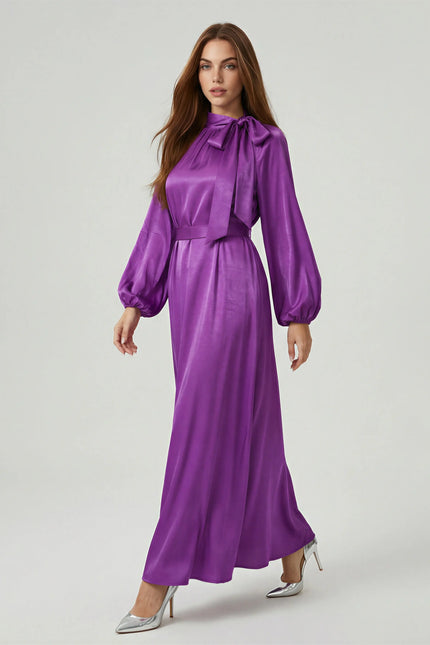 Bow Tie Neck Abaya – Puff Sleeve Ramadan Gown for Women JILBAYA
