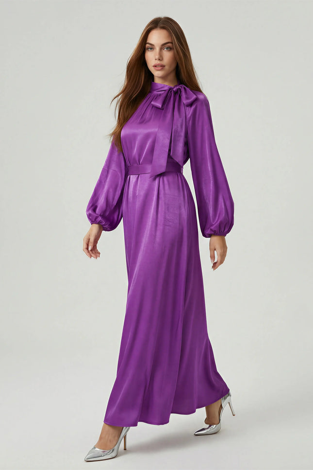 Bow Tie Neck Abaya – Puff Sleeve Ramadan Gown for Women JILBAYA