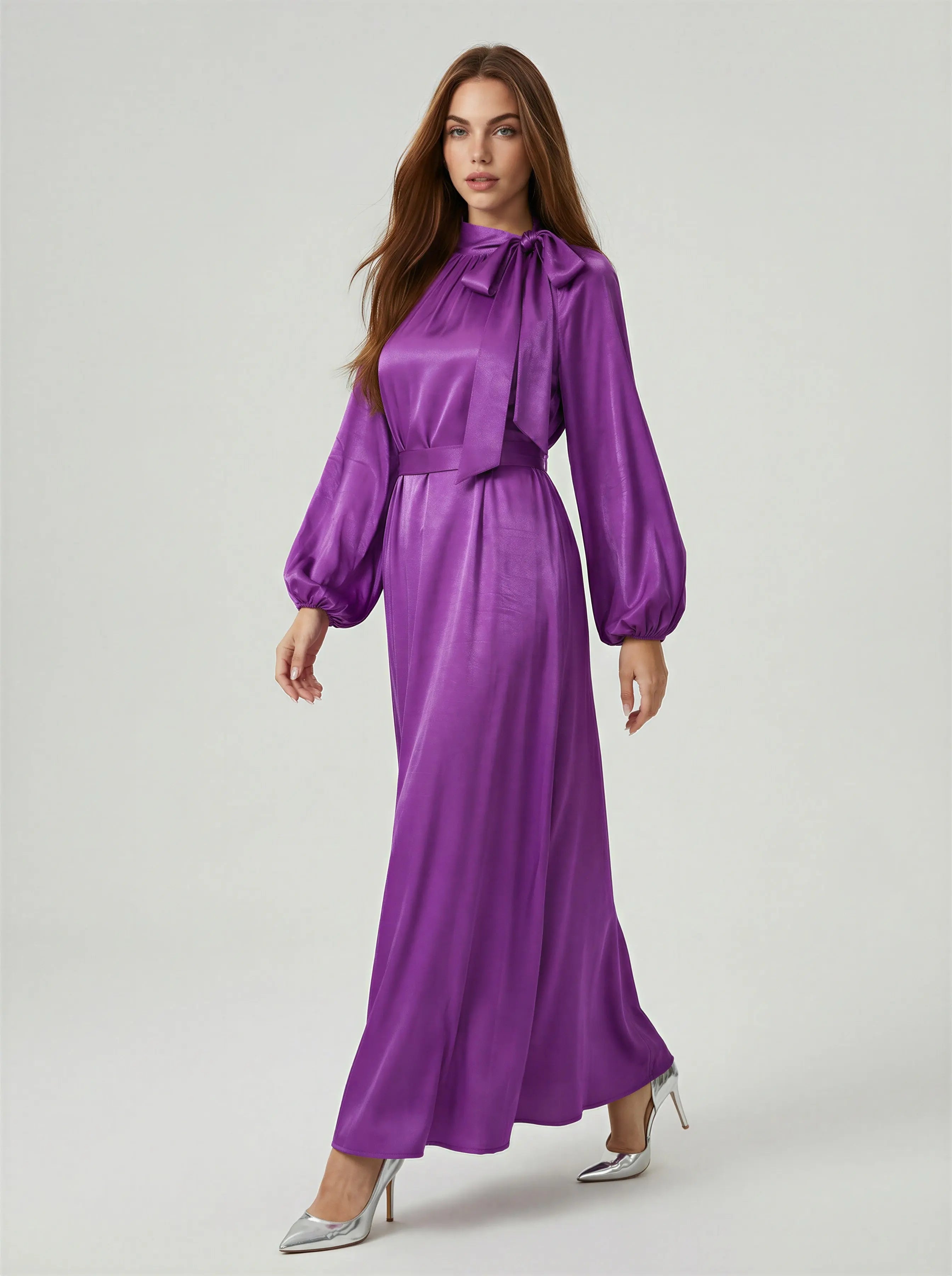 Bow Tie Neck Abaya – Puff Sleeve Ramadan Gown for Women JILBAYA