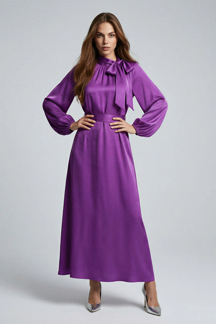 Bow Tie Neck Abaya – Puff Sleeve Ramadan Gown for Women JILBAYA