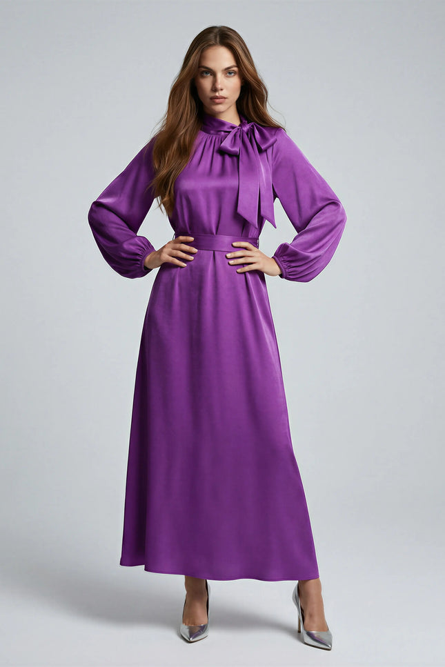 Bow Tie Neck Abaya – Puff Sleeve Ramadan Gown for Women JILBAYA