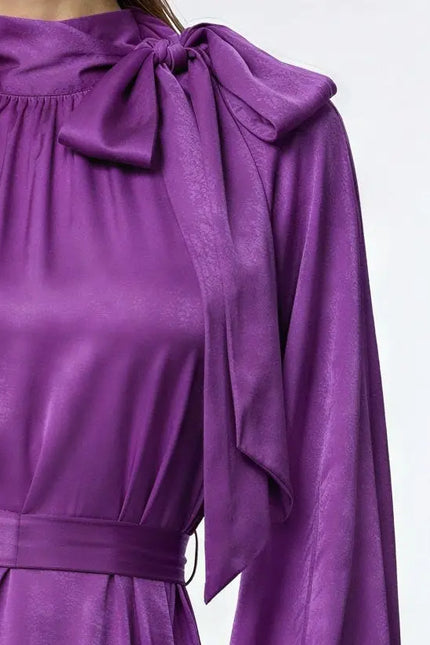 Bow Tie Neck Abaya – Puff Sleeve Ramadan Gown for Women JILBAYA