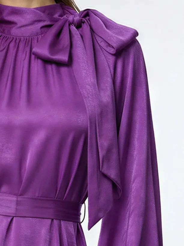 Bow Tie Neck Abaya – Puff Sleeve Ramadan Gown for Women JILBAYA