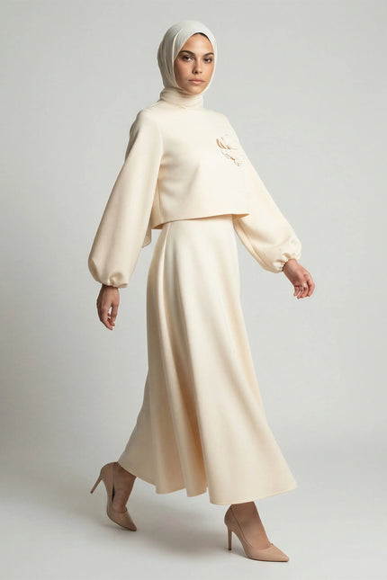 Elegant Lantern Sleeve Top & Skirt Set JILBAYA