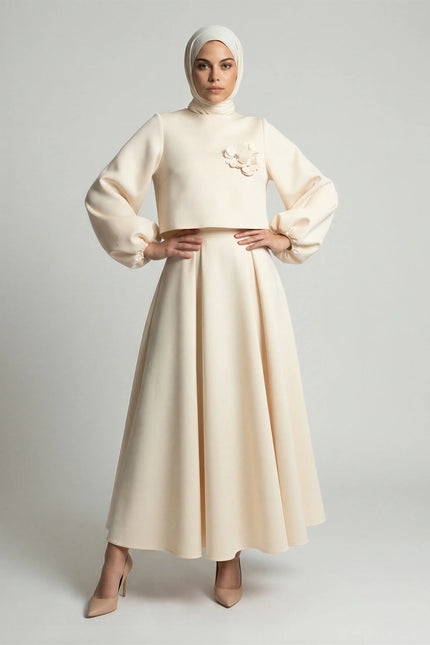 Elegant Lantern Sleeve Top & Skirt Set JILBAYA
