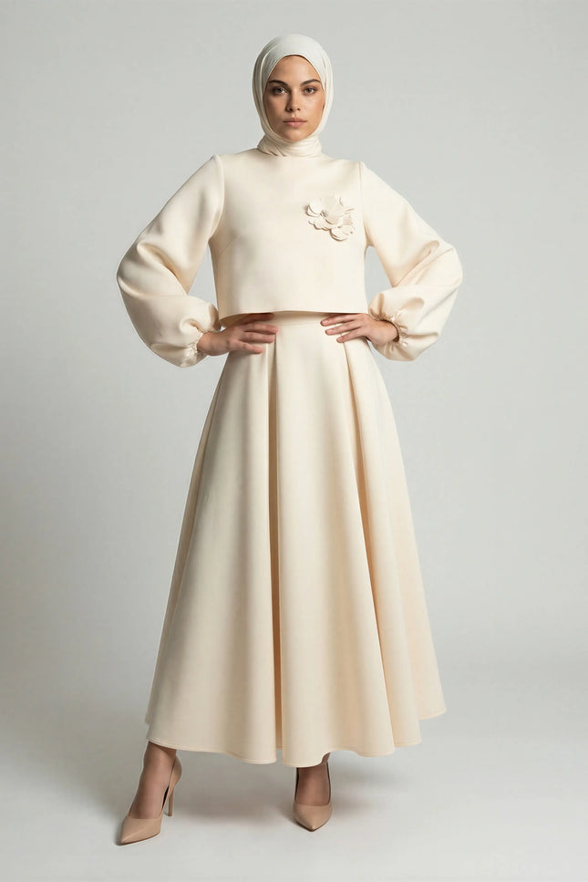 Elegant Lantern Sleeve Top & Skirt Set JILBAYA