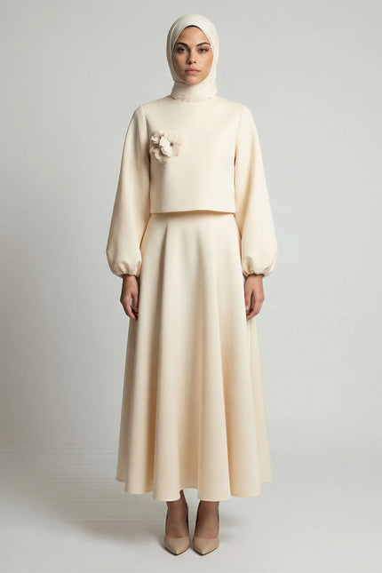 Elegant Lantern Sleeve Top & Skirt Set JILBAYA