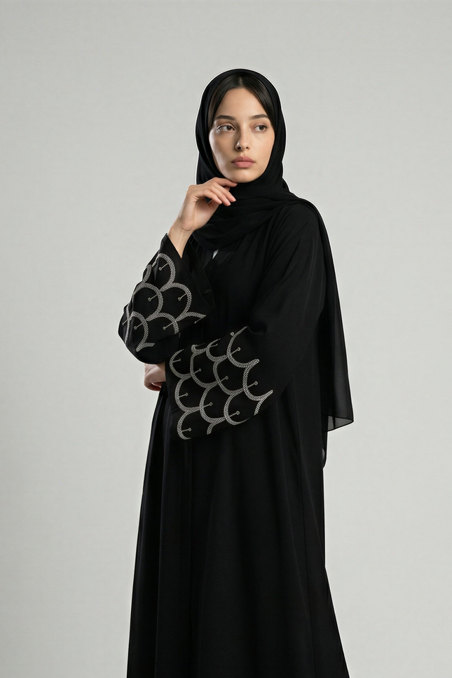Abaya with Beaded Embroidered Cuffs JILBAYA