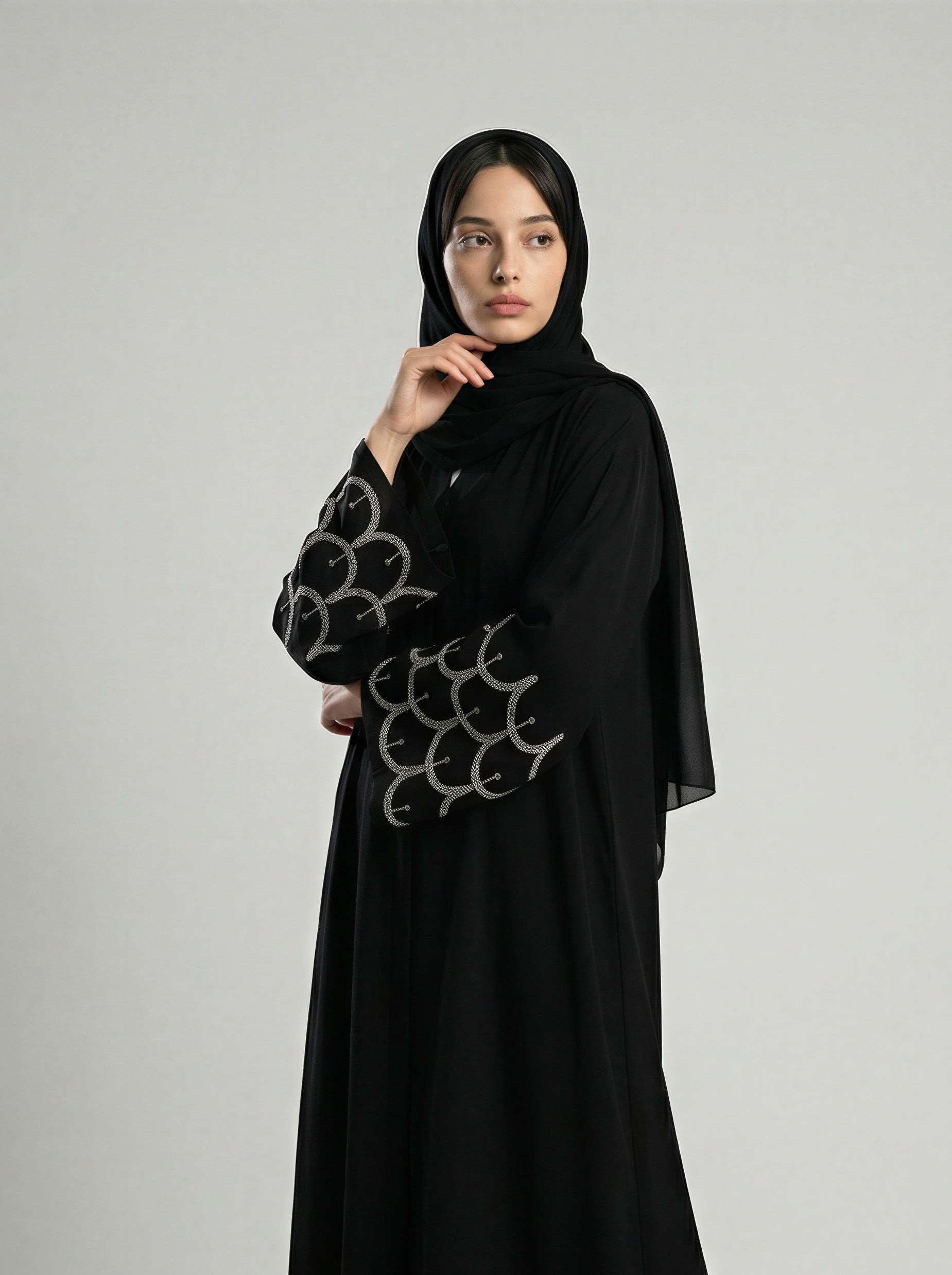 Abaya with Beaded Embroidered Cuffs JILBAYA
