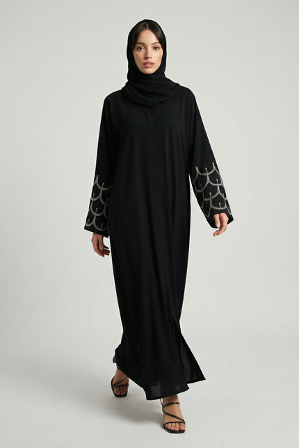 Abaya with Beaded Embroidered Cuffs JILBAYA