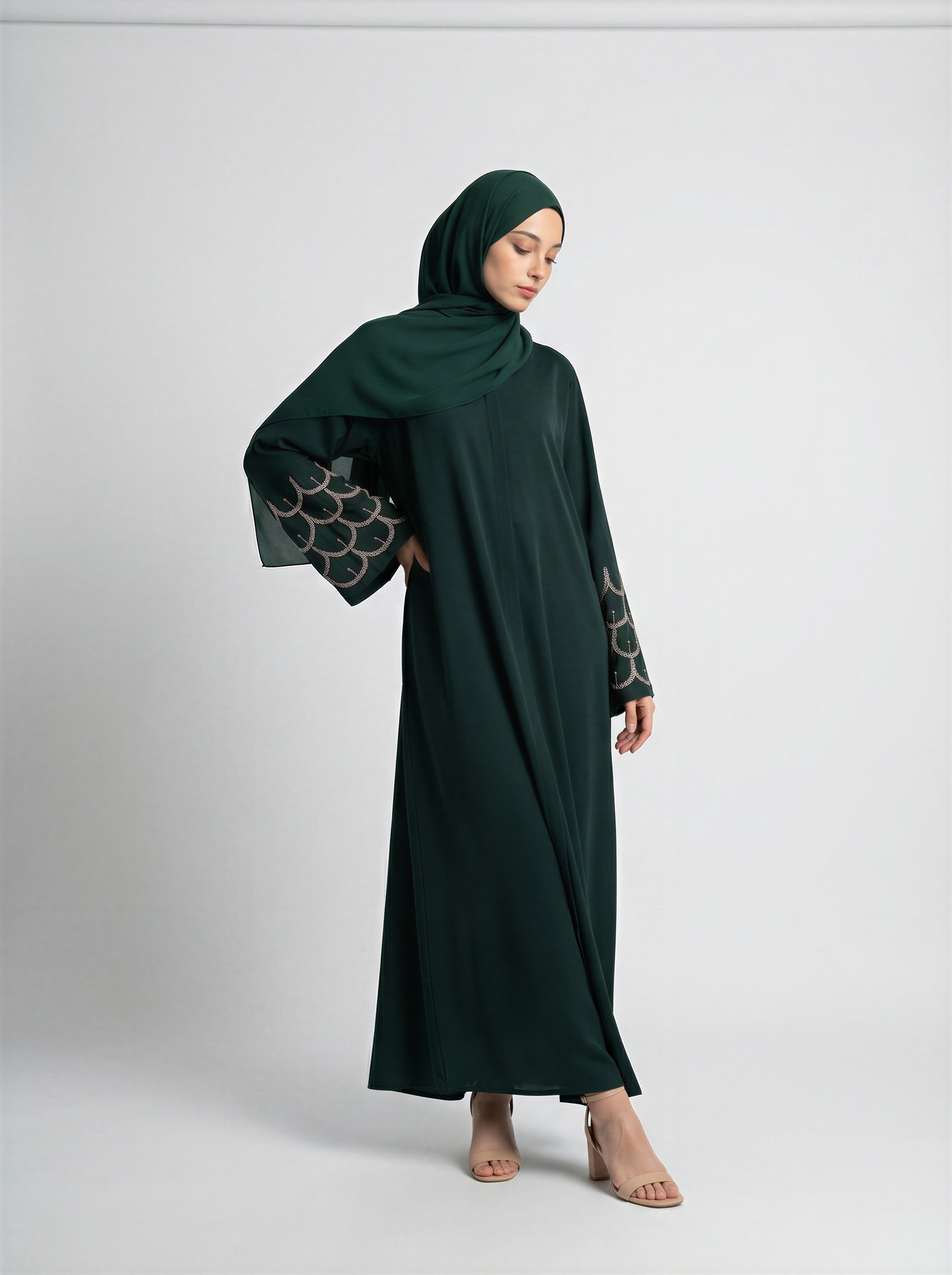Abaya with Beaded Embroidered Cuffs JILBAYA
