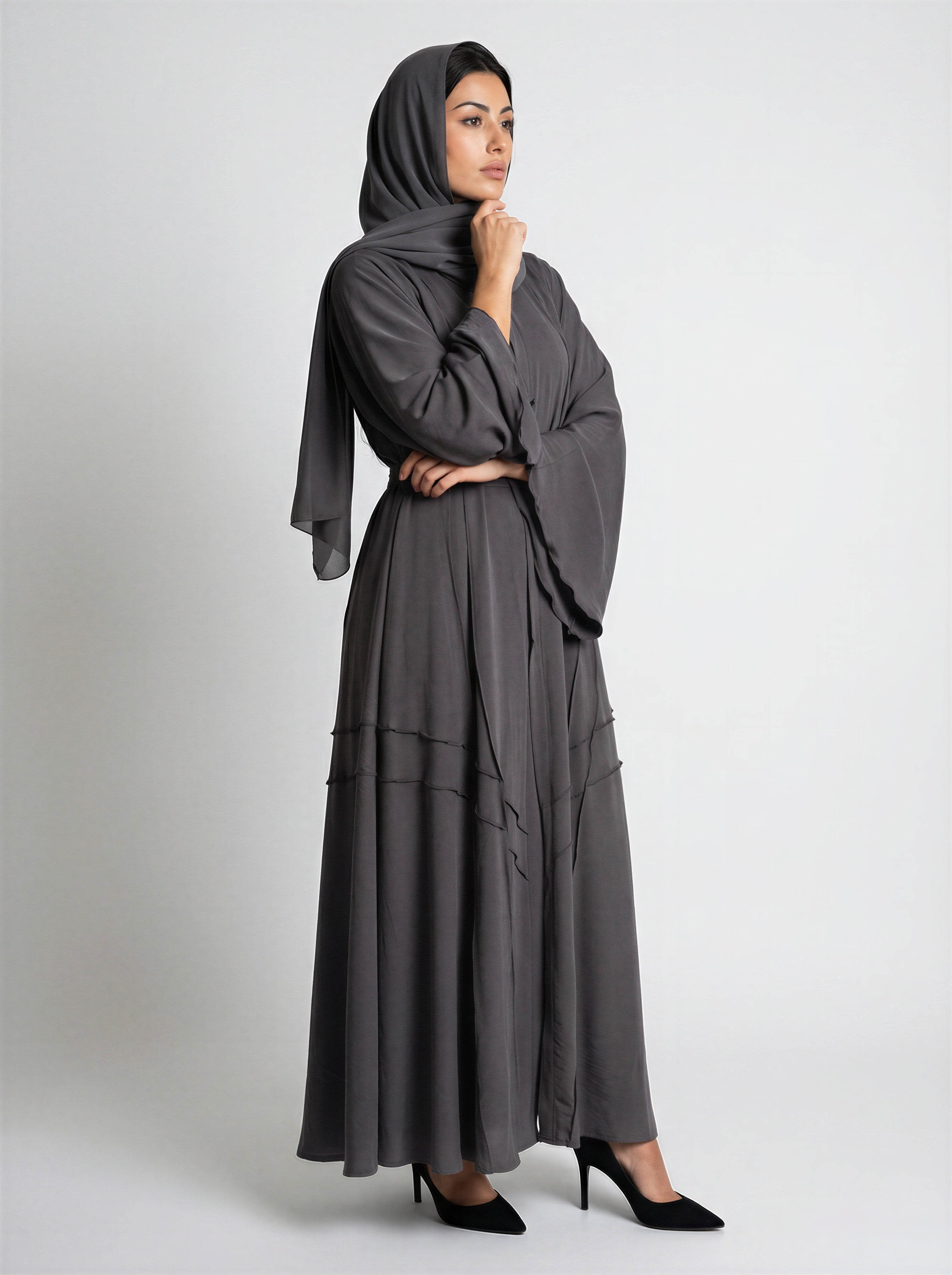 Tie-Waist Bell Sleeve Tiered Abaya JILBAYA
