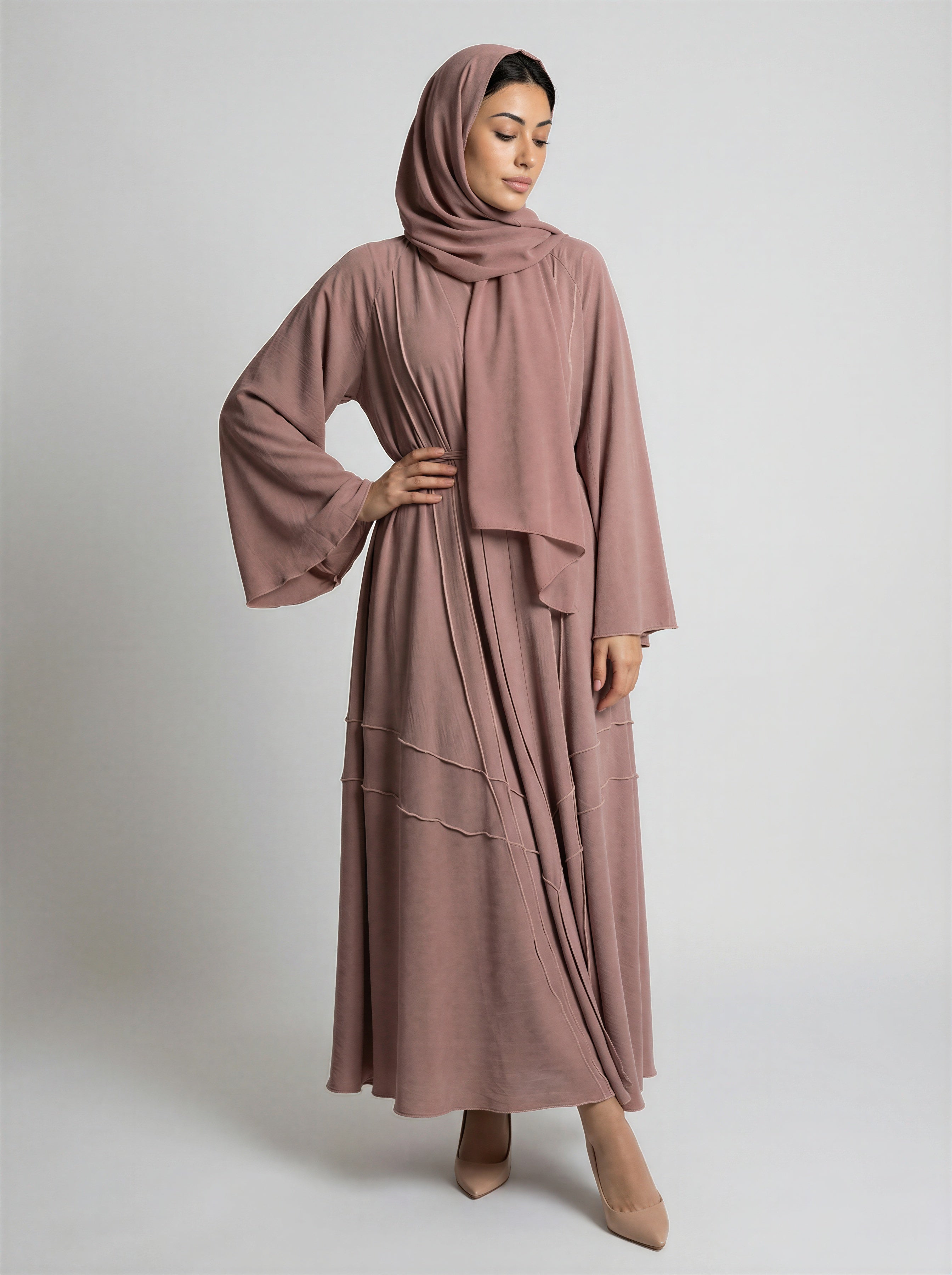 Tie-Waist Bell Sleeve Tiered Abaya JILBAYA