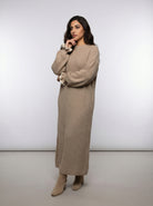 Ribbed Knit Maxi Abaya Dress with Ruffle Cuffs JILBAYA