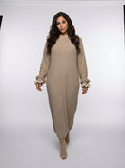 Ribbed Knit Maxi Abaya Dress with Ruffle Cuffs JILBAYA