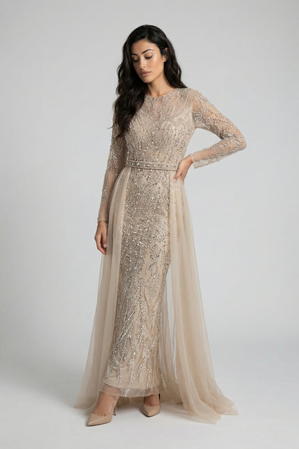 Crystal-Embellished Cape Gown JILBAYA