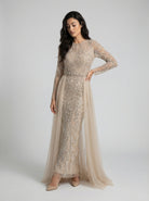 Crystal-Embellished Cape Gown JILBAYA