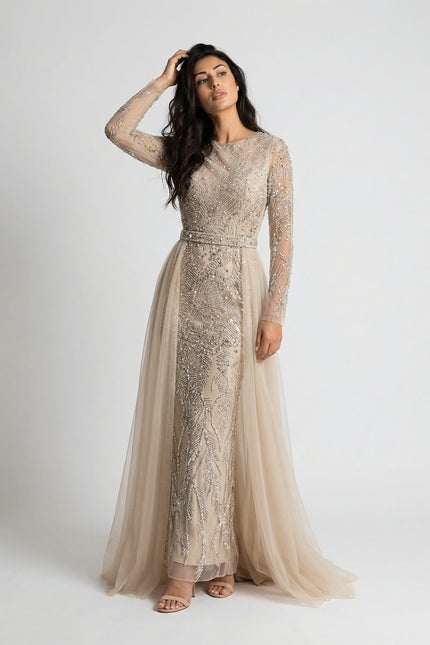 Crystal-Embellished Cape Gown JILBAYA