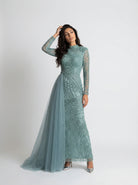 Signature Hand-Beaded High-Neck Drape Gown JILBAYA