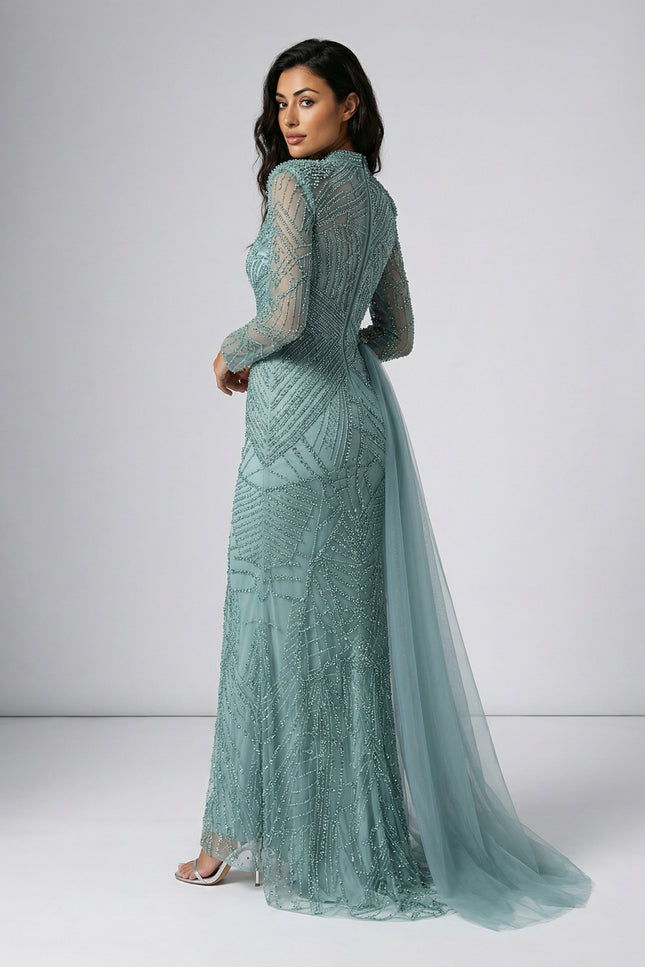 Signature Hand-Beaded High-Neck Drape Gown JILBAYA